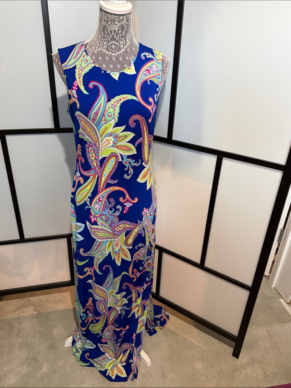 Philosophy Vibrant Royal Blue Paisley-Print Sleeveless Maxi Dress